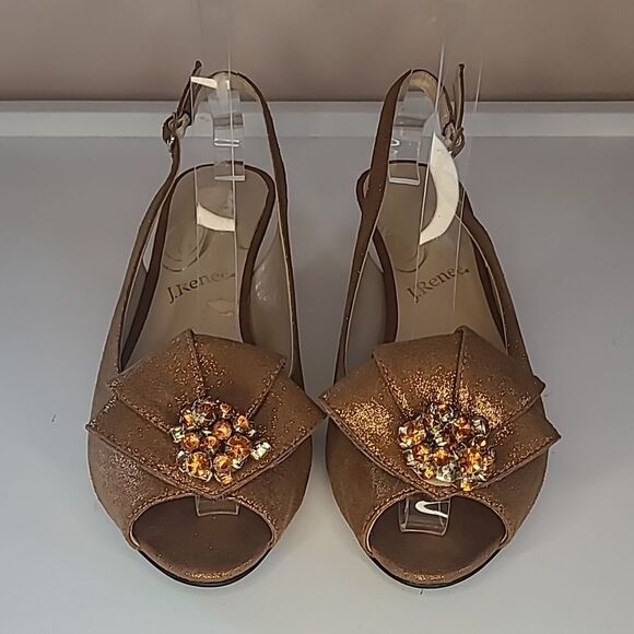 J. Renee Jadan Copper Bronze Satin Peep Toe  Kitten Heel Slingback  Size 7.5 N - Picture 2 of 14